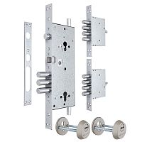Механізм замка MUL-T-LOCK 415G Двосистемний (BS63*85мм) хром комплект + 2 протектора нікель сатин