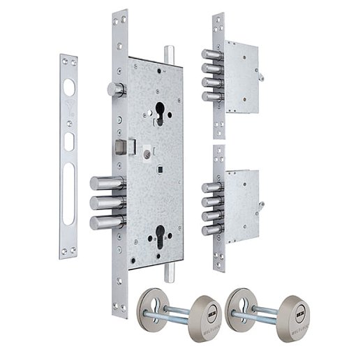 Механізм замка MUL-T-LOCK 415G Двосистемний (BS63*85мм) хром комплект + 2 протектора нікель сатин - Фото №1