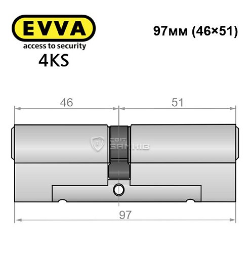 Циліндр EVVA 4KS 97 (46*51) нікель сатин 3 ключі - Фото №4