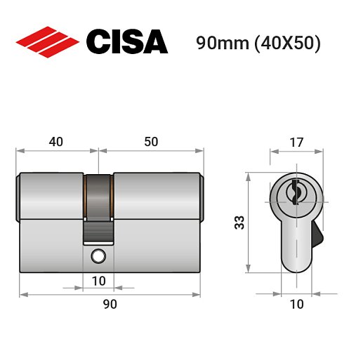 Циліндр CISA C2000 90 (40*50) нікель матовий 5 ключів - Фото №8