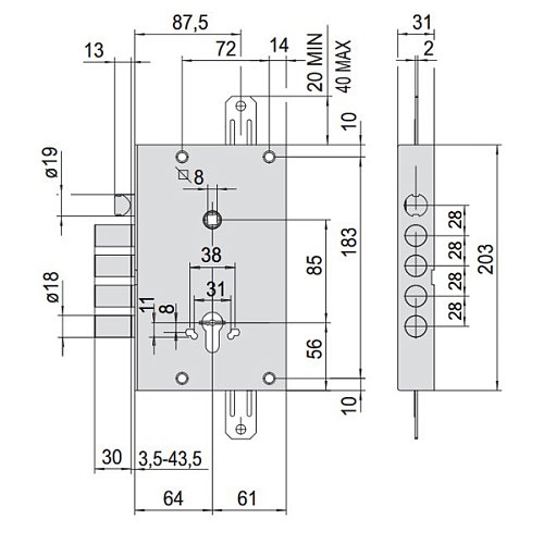 Механізм замка CISA 56815 Comfortlock (BS64*85мм) 56835 без торцевої планки - Фото №8