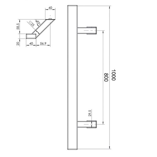Ручка скоба WALA QA45RX 1000/800.45 (половинка) труба 40*20 чорний матовий - Фото №4