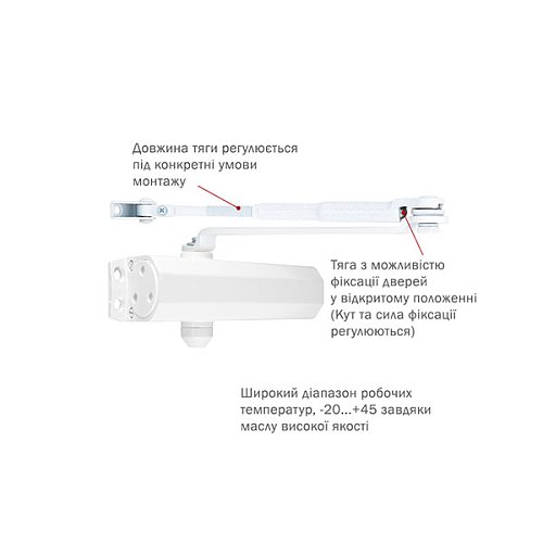 Дотягувач RYOBI DS-2005V BC STD HO з фіксацією до 100кг Блискучо білий - Фото №3