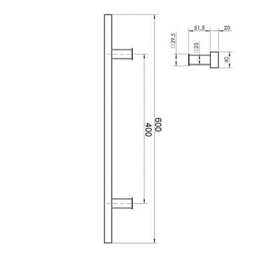 Ручки скоби WALA Q10 600/400.90 (комплект) труба 40*20 нержавіюча сталь М304 - Фото №5