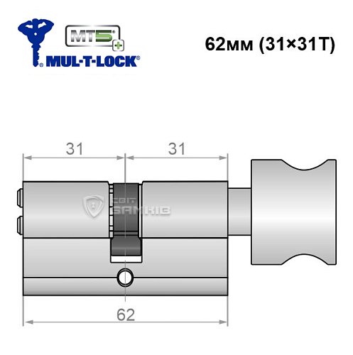 Циліндр MUL-T-LOCK MTL800/MT5+ 62T (31*31T) нікель сатин - Фото №5