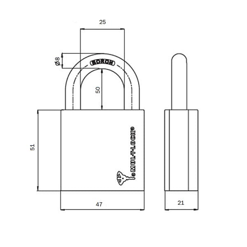 Замок навісний MUL-T-LOCK G47 7x7 довга дужка (2 ключа) - Фото №7