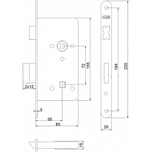 Механізм замка LOB Z-75C WC (BS50*72мм) цинк - Фото №2