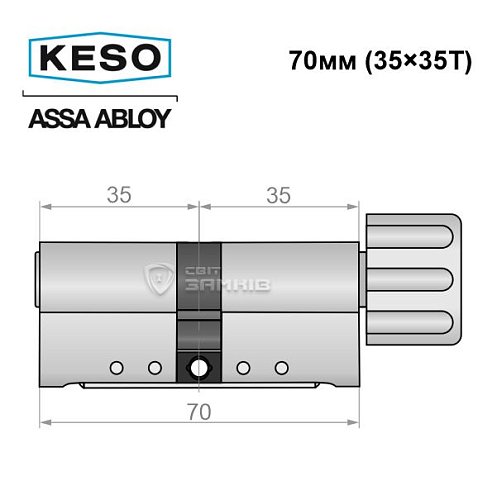 Циліндр KESO 8000 70T (35*35T) нікель сатин 3 ключа - Фото №9