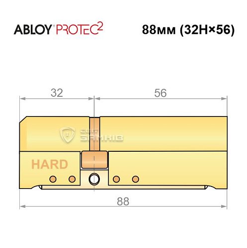 Циліндр ABLOY Protec2 88 (32H*56) (H - гартована сторона) латунь полірована - Фото №6
