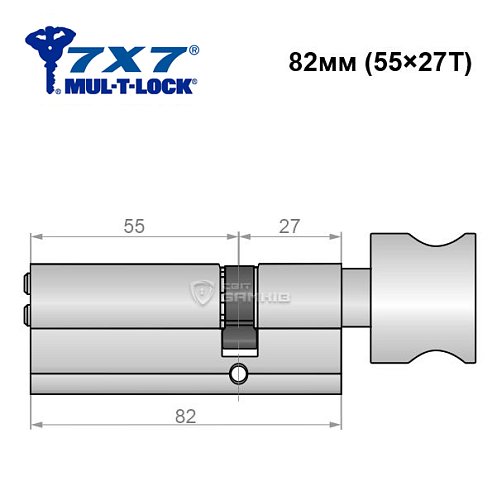 Циліндр MUL-T-LOCK 7x7 82T (55*27T) нікель сатин - Фото №5