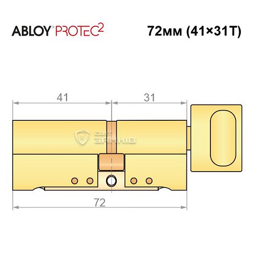 Циліндр ABLOY Protec2 72T (41*31T) латунь полірована - Фото №8