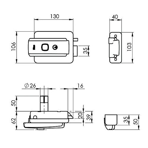 Електромеханічний замок ISEO 52N115 накладний (BS50/60/70/80мм) відкривання всередину - Фото №3