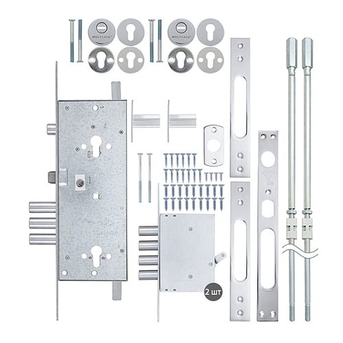 Механізм замка MUL-T-LOCK 415G Двосистемний (BS63*85мм) хром поліров. комплект + 2 протектора хром - Фото №10