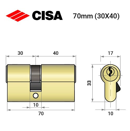 Циліндр CISA LL 08010 70 (30*40) латунь матова - Фото №8