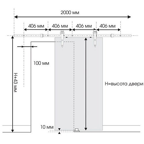 Розсувна система LOFT LJ-1020-200 довжина 2 м на 1 полотно вагою до 100 кг - Фото №7