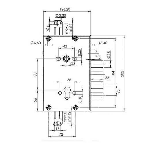 Механізм замка MOIA RCI764/280RFB (BS63*83мм) редукторний з блокуванням - Фото №3
