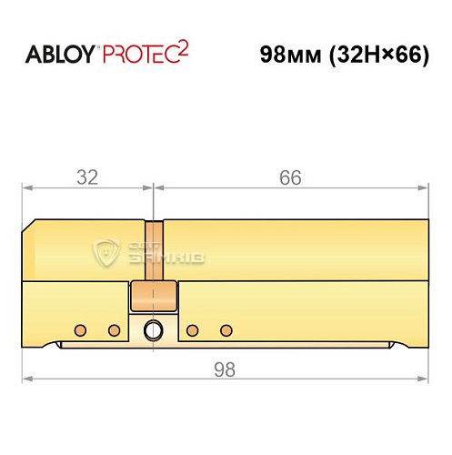 Циліндр ABLOY Protec2 98 (32H*66) (H - гартована сторона) латунь полірована - Фото №6
