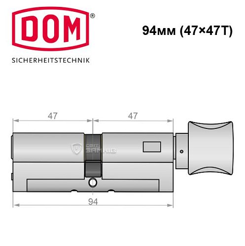 Циліндр DOM Diamant 94T (47*47T) нікель сатин - Фото №5