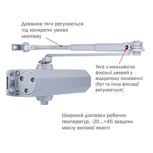 Дотягувач RYOBI DS-1554 STD HO з фіксацією до 80кг Сірий - Фото №5