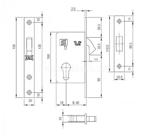 Механізм замка для розсувної системи KALE 201 (BS40мм) нікель - Фото №4