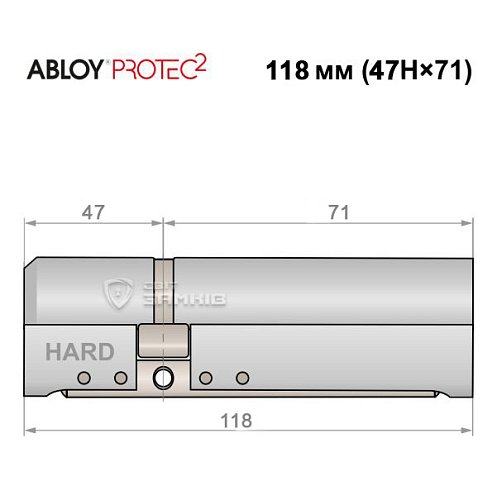 Циліндр ABLOY Protec2 118 (47Н*71) (Н - гартована сторона) хром полірований - Фото №4