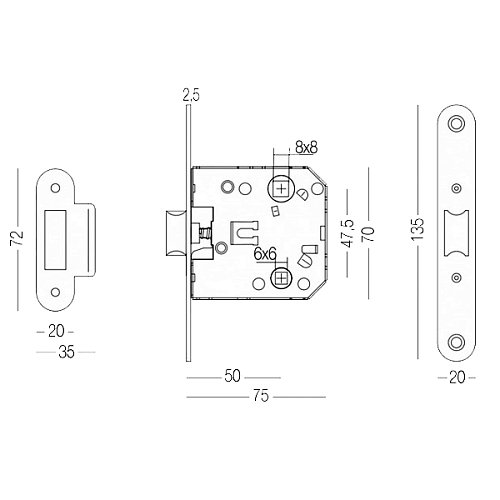 Механізм замка MVM М-2054 WC (BS50*47,5мм) AB стара бронза - Фото №3