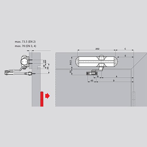 Дотягувач DORMA TS68 EN2/3/4 STD HO стандартна тяга з фіксацією до 80кг Золотий - Фото №4