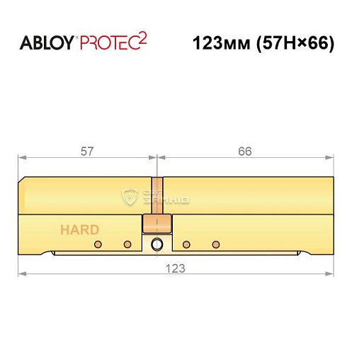 Циліндр ABLOY Protec2 123 (57H*66) (H - гартована сторона) латунь полірована - Фото №6